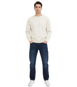 Jeans Cargo Stretch da Uomo, Pantaloni in Denim Sostenibile con Tasche Multiple, Vestibilità Ampia, 960776, Blu Scuro
