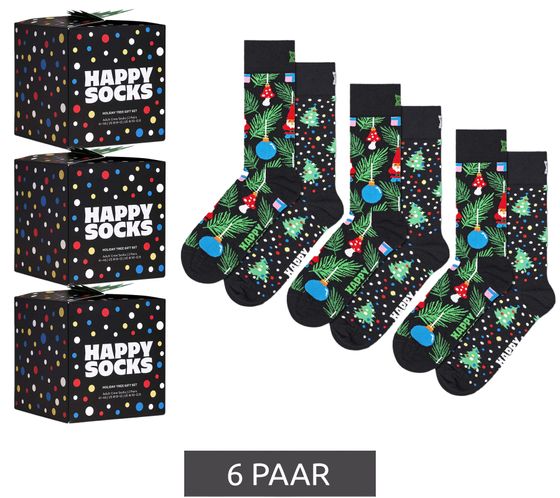 6 Paar Happy Socks Baumwoll-Socken Sparpack im weihnachtlichen-Design Alltags-Strümpfe in Geschenk-Box Sparpack P001737 Schwarz/Grün/Rot