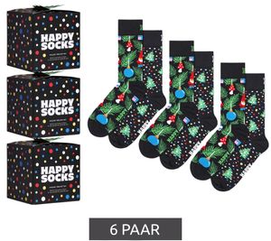 Confezione risparmio 6 paia di calzini in cotone Happy Socks con design natalizio, calzini per tutti i giorni in confezione regalo, confezione risparmio P001737, nero/verde/rosso
