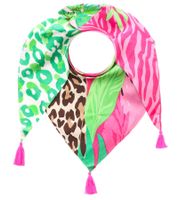 ZWILLINGSHERZ Leopard im Dschungel Dreiecks-Tuch mit Animal-Print und Blättern Mode-Tuch 3014D-3010-14 Pink/Grün/Bunt
