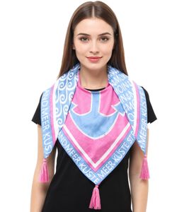 Foulard triangulaire ZWILLINGSHERZ à strass et motif ancre, imprimé marin, 3014D-0204-18, bleu clair/rose/blanc Foulard triangulaire ZWILLINGSHERZ à strass et motif ancre, imprimé marin, 3014D-0204-18, bleu clair/rose/blanc