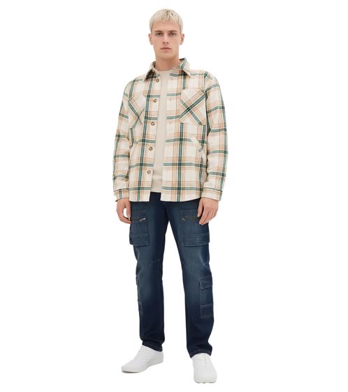 Chaqueta de cuadros para hombre, con estampado de cuadros, de transición 946806, beige/verde/blanco