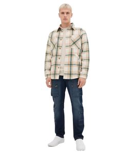 Veste-chemise à carreaux pour homme, veste de mi-saison 946806, beige/vert/blanc Veste-chemise à carreaux pour homme, veste de mi-saison 946806, beige/vert/blanc
