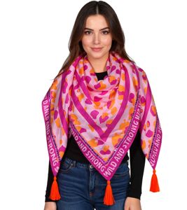 Foulard triangulaire ZWILLINGSHERZ Wild and Strong à imprimé animal et inscription tendance, foulard tendance 3014D-0107-22 rose/orange/rose Foulard triangulaire ZWILLINGSHERZ Wild and Strong à imprimé animal et inscription tendance, foulard tendance 3014D-0107-22 rose/orange/rose