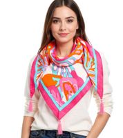 ZWILLINGSHERZ Big Flower Dreiecks-Tuch mit farbenfrohem großen Blumen-Print Mode-Tuch 3014D-0107-88 Türkis/Pink/Bunt