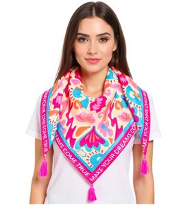 ZWILLINGSHERZ Réalisez vos rêves : foulard triangulaire à fleurs abstraites, foulard tendance 3014D-0703-21 rose/beige/bleu ZWILLINGSHERZ Réalisez vos rêves : foulard triangulaire à fleurs abstraites, foulard tendance 3014D-0703-21 rose/beige/bleu