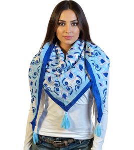Foulard triangulaire ZWILLINGSHERZ Maleen avec ornements et franges, foulard tendance 3014D-0808-7 Bleu/Rose/Blanc Foulard triangulaire ZWILLINGSHERZ Maleen avec ornements et franges, foulard tendance 3014D-0808-7 Bleu/Rose/Blanc