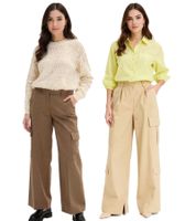 praktische Damen Cargo-Hose Freizeit-Hose Alltags-Hose 966705 Straight Fit in Braun oder 972109 Wide-Leg High-Waist in Beige