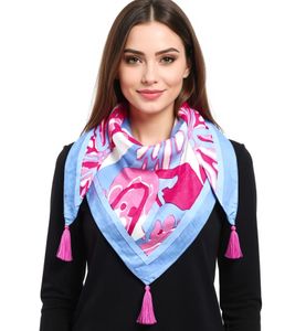 Foulard triangulaire ZWILLINGSHERZ Big Flower à imprimé floral coloré, foulard tendance 3014D-0107-89, bleu/rose/multicolore Foulard triangulaire ZWILLINGSHERZ Big Flower à imprimé floral coloré, foulard tendance 3014D-0107-89, bleu/rose/multicolore
