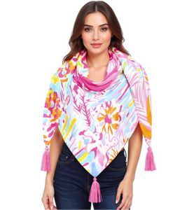 Foulard triangulaire ZWILLINGSHERZ Flower Mix à grand imprimé floral coloré, foulard tendance 3014D-3010-20, rose/orange/multicolore Foulard triangulaire ZWILLINGSHERZ Flower Mix à grand imprimé floral coloré, foulard tendance 3014D-3010-20, rose/orange/multicolore