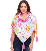 Sciarpa triangolare ZWILLINGSHERZ Flower Mix con stampa floreale colorata e ampia, sciarpa alla moda 3014D-3010-20, rosa/arancione/multicolore