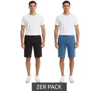 Pack de 2 vaqueros elásticos sin cierre para hombre - Bermudas, shorts de algodón, pantalones de verano, 926836 Azul/Negro