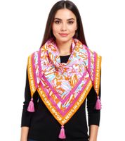 ZWILLINGSHERZ Happy Mood Dreiecks-Tuch mit Blumen und Statement Print Mode-Tuch 3014D-3010-90 Pink/Orange/Bunt