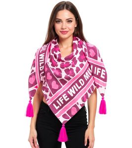 Foulard triangulaire ZWILLINGSHERZ Life Wild, imprimé animal et inscription Wild, foulard tendance 30015-43 Rose/Rose Foulard triangulaire ZWILLINGSHERZ Life Wild, imprimé animal et inscription Wild, foulard tendance 30015-43 Rose/Rose
