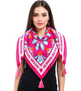 ZWILLINGSHERZ Always in a good mood Vierecks-Tuch mit Statement Print und Ornamenten Mode-Tuch 3016Q-0209-6 Pink/Türkis/Bunt ZWILLINGSHERZ Always in a good mood Vierecks-Tuch mit Statement Print und Ornamenten Mode-Tuch 3016Q-0209-6 Pink/Türkis/Bunt