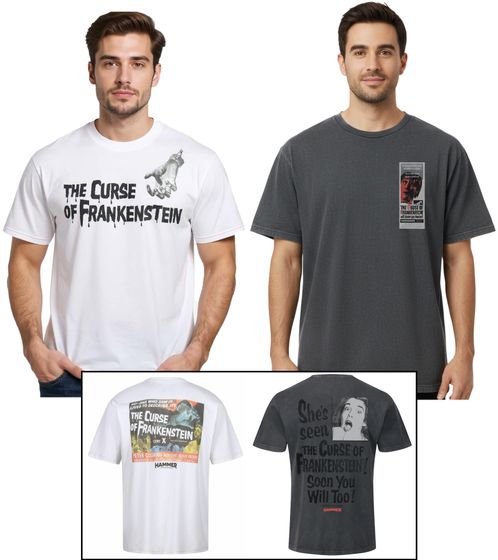 T-shirt homme RE:COVERED X HAMMER Horror, La Malédiction de Frankenstein, en coton, grand imprimé dans le dos, col rond, RCSTC1, blanc ou noir