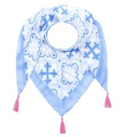 ZWILLINGSHERZ Antike Dreiecks-Tuch mit Ornamenten und Fransen Mode-Tuch 3014D-3010-87 Blau/Pink/Weiß
