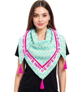 ZWILLINGSHERZ Zickzack Dreiecks-Tuch mit Zickzack Muster und Be Happy-Print Mode-Tuch 3014D-0204-88 Türkis/Grün/Pink ZWILLINGSHERZ Zickzack Dreiecks-Tuch mit Zickzack Muster und Be Happy-Print Mode-Tuch 3014D-0204-88 Türkis/Grün/Pink