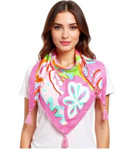 ZWILLINGSHERZ Farbenfrohes Muster Dreiecks-Tuch mit Blumen und Tasseln Mode-Tuch 3014D-0107-21 Pink/Grün/Bunt ZWILLINGSHERZ Farbenfrohes Muster Dreiecks-Tuch mit Blumen und Tasseln Mode-Tuch 3014D-0107-21 Pink/Grün/Bunt