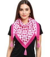 ZWILLINGSHERZ Grafisch Dreiecks-Tuch mit graphischen Blumen und Tasseln Mode-Tuch 3014D-3010-4 Pink/Weiß