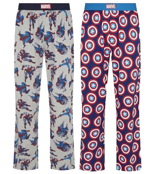 RE:COVERED X MARVEL Loungepants Herren Schlafanzug-Hose Pyjama-Hose mit Captain America oder Marvel-Figuren PCMARV50 Blau/Rot oder Grau