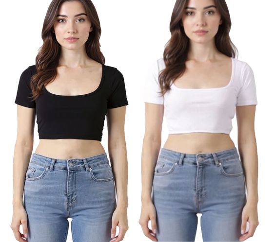 Crop top femme ZEGY, t-shirt simple en coton côtelé, 1084, noir ou blanc