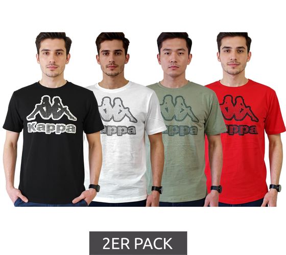2er Sparpack Kappa Herren Baumwoll-Shirt mit großem Logo Rundhals-Shirt Kurzarm-Shirt T-Shirt Oeko-Tex 100 zertifiziert 7085/8191 Schwarz, Grün, Weiß oder Rot