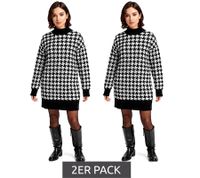 Lot de 2 robes en maille à motif pied-de-poule pour femme, mini-robe à manches longues et col montant, 914658, noir/blanc