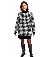 Lot de 2 robes en maille à motif pied-de-poule pour femme, mini-robe à manches longues et col montant, 914658, noir/blanc