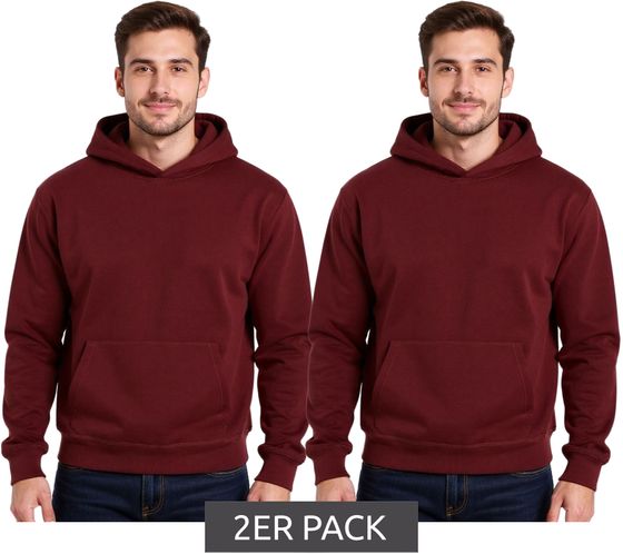 2-pack of European League of Football blank hoodies with kangaroo pockets, cotton sweatshirts, Zinfandel-red