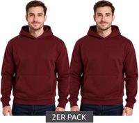 2-pack of European League of Football blank hoodies with kangaroo pockets, cotton sweatshirts, Zinfandel-red