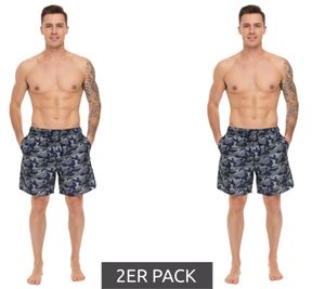 2er Pack Pierre Cardin Herren Camouflage Schwimm-Hose Badehose Schwimm-Shorts LA203937 Blau/Khaki-Grün