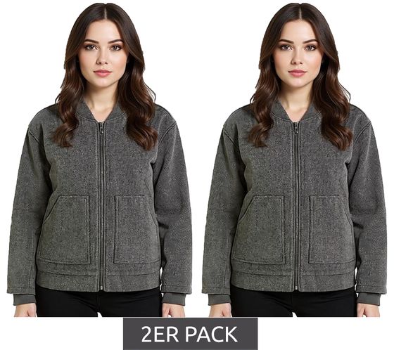 Lot de 2 vestes bomber en laine mélangée avec poches plaquées pour femme, veste mi-saison 952374, gris