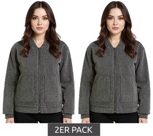Lot de 2 vestes bomber en laine mélangée avec poches plaquées pour femme, veste mi-saison 952374, gris