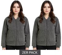 2er Sparpack Damen Bomber-Jacke aus Woll-Mix Blouson mit aufgesetzten Taschen Übergangs-Jacke 952374 Grau