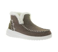 HEY DUDE Denny Faux Damen Schlupf-Stiefelette mit Kunstlammfellfutter und Wechselfußbett 40208-267 Braun