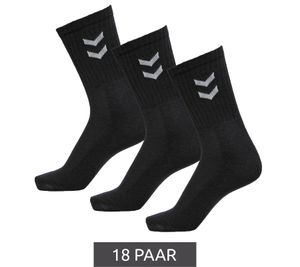 18 Paar hummel Basic Damen Crew-Socken mit Kontrastwinkel Kinder Baumwoll-Strümpfe Sport-Socken 022030-2001 Schwarz