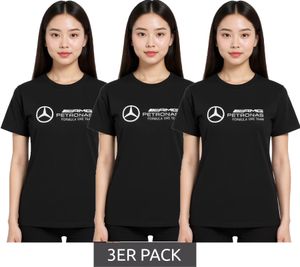 3er Sparpack Mercedes-Benz AMG Petronas F1 MAPF Damen T-Shirt Baumwoll-Shirt mit großem Logo Kurzarm-Shirt 701227045 001 Schwarz 3er Sparpack Mercedes-Benz AMG Petronas F1 MAPF Damen T-Shirt Baumwoll-Shirt mit großem Logo Kurzarm-Shirt 701227045 001 Schwarz