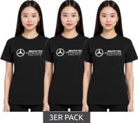 Confezione da 3 t-shirt da donna Mercedes-Benz AMG Petronas F1 MAPF, t-shirt in cotone con logo grande, maglia a maniche corte, 701227045 001 Nero
