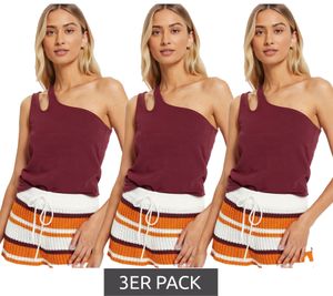 3er Sparpack nachhaltiges Damen Sommer-Top asymmetrisches Freizeit-Top Baumwoll-Shirt 979632 Weinrot 3er Sparpack nachhaltiges Damen Sommer-Top asymmetrisches Freizeit-Top Baumwoll-Shirt 979632 Weinrot