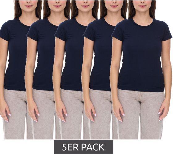 Lot de 5 t-shirts WORXWEAR pour femme, col rond tendance et manches courtes, 180 g/m², bleu marine