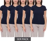 Pack de 5 camisetas WORXWEAR para mujer, cuello redondo moderno y manga corta de 180 g/m², color azul marino