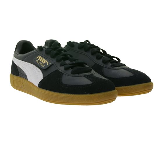 PUMA Palermo Sneakers with Suede Overlays Genuine Leather Shoes with Side Palermo Label Lace-Up Shoes 396464 03 Black/Gray/White