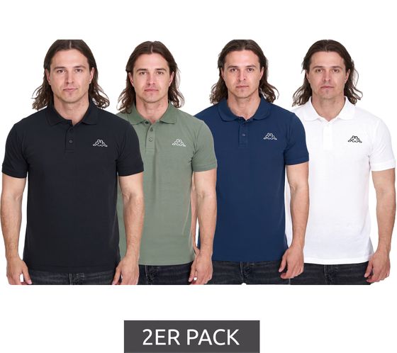 Lot de 2 polos Kappa en coton avec petite broderie pour homme, polo, manches courtes en maille piquée, 303173NC, blanc, noir, bleu foncé ou vert