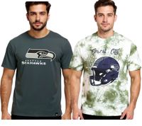 Camiseta RE:COVERED X NFL Seattle Seahawks para hombre con logo estampado, cuello redondo de algodón, efecto tie-dye gris o verde