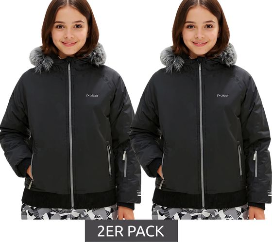 Lot de 2 vestes d'hiver pour fille, veste de ski durable, veste d'extérieur à capuche et fourrure amovible, veste de neige 938001 Noir