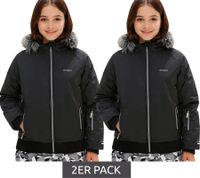 2er Sparpack Kinder Winter-Jacke für Mädchen nachhaltige Ski-Jacke Outdoor-Jacke mit Kapuze und Fellrand zum abnehmen Schneejacke 938001 Schwarz