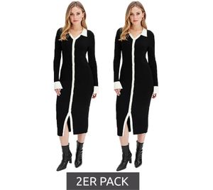 2er Sparpack Damen gestricktes Midi-Hemdkleid Langarm-Kleid mit V-Ausschnitt Strick-Kleid 969584 Schwarz 2er Sparpack Damen gestricktes Midi-Hemdkleid Langarm-Kleid mit V-Ausschnitt Strick-Kleid 969584 Schwarz