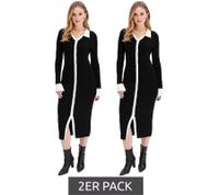 Lot de 2 robes chemises mi-longues en maille pour femme, manches longues et col en V, 969584, noir