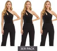 Pack de 3 elegantes tops de mujer con un solo hombro, brillantes y aberturas, para fiestas, 903349, negro/dorado